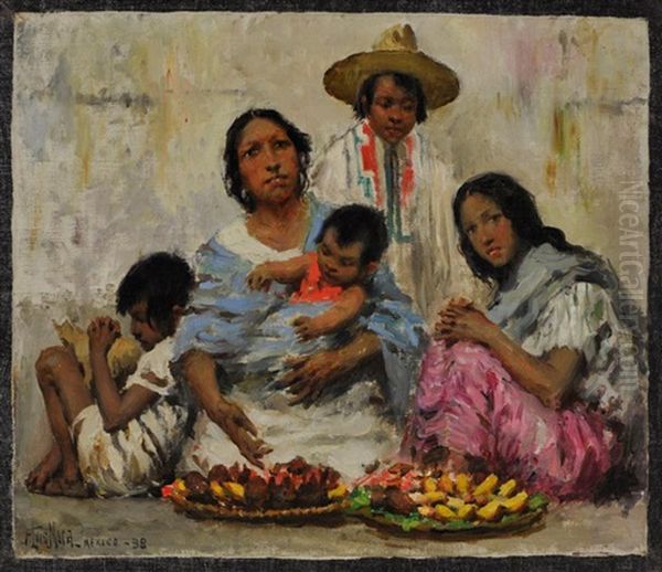 Mexican Family Oil Painting by Francis Luis Mora