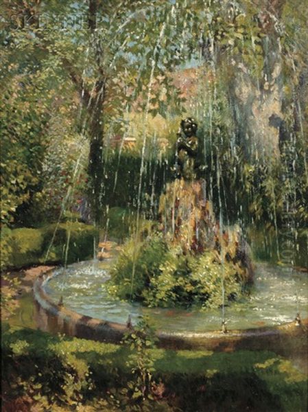 A Fountain In Granada Oil Painting by Francis Luis Mora