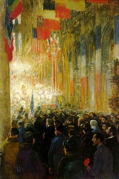 Service In Notre Dame, Giving Thanks For Victory After The Great International War Oil Painting by Francis Luis Mora