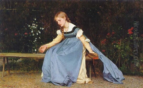 Young Girl In A Blue Dress Oil Painting by Arturo Moradei