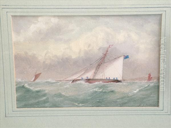 A Yacht Atsea Oil Painting by Richard Julius Biddle