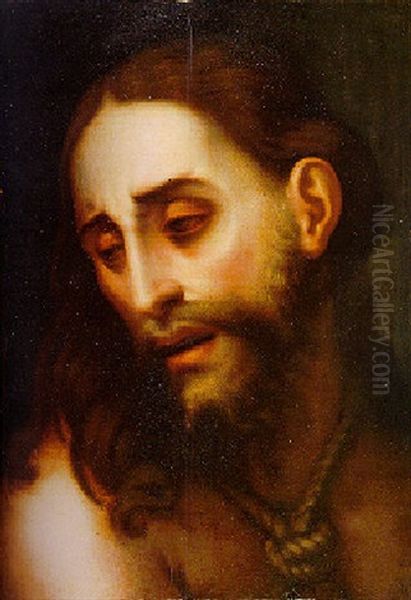 Head Of Christ With A Rope Around His Neck Oil Painting by Luis de Morales