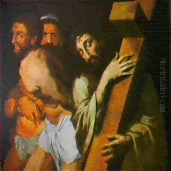 Cristo Portacroce E I Due Ladroni Oil Painting by Luis de Morales