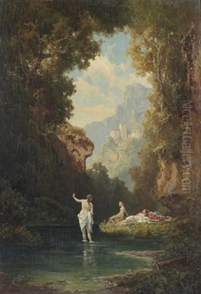 Badende Frauen I. D. Waldschlucht Oil Painting by Willy Moralt