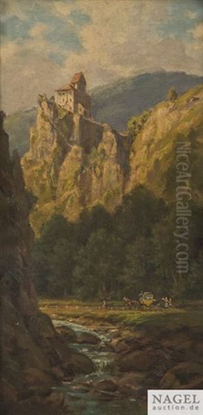 Landschaft Im Altmuhltal Mit Der Burg Prunn Oil Painting by Willy Moralt