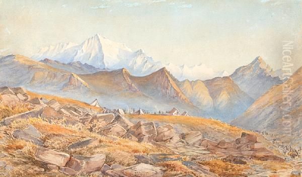 An Encampment By A Mountain Range Oil Painting by Michael Anthony Biddulph