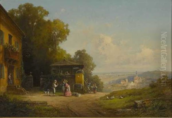 Ankunft Der Postkutsche Beim Gasthaus Uber Der Stadt Oil Painting by Willy Moralt