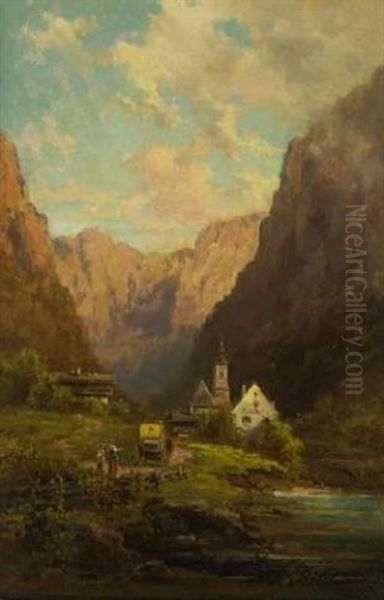 Postkutsche Im Gebirgstal Oil Painting by Willy Moralt