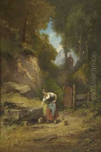 Magd Am Brunnen Oil Painting by Willy Moralt