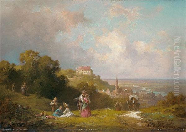 In Der Guten Alten Zeit. Blick Auf Landshut In Niederbayern Oil Painting by Willy Moralt