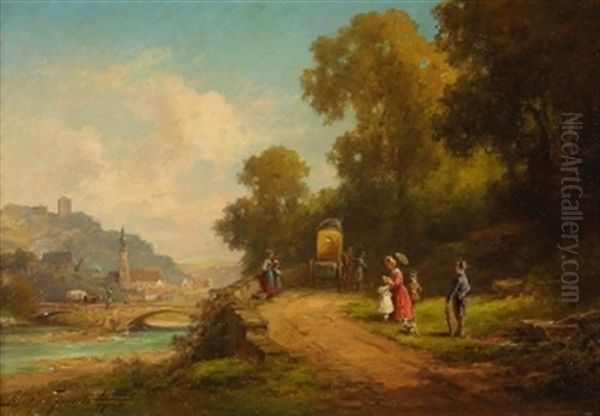 Landstrase Am Fluss Oil Painting by Willy Moralt