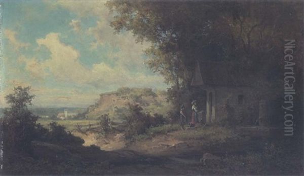 Betende Madchen Vor Einer Waldkapelle Oil Painting by Willy Moralt