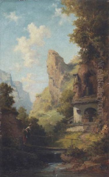 Bauernmadchen Auf Dem Weg Zur Klause Des Einsiedlers Oil Painting by Willy Moralt