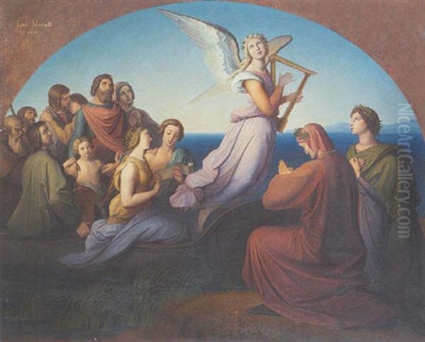 Der Dichter Dante Auf Dem Weg Zum Irdischen Paradies: Szene Aus Dante Alighieris Divina Commedia Oil Painting by Willy Moralt