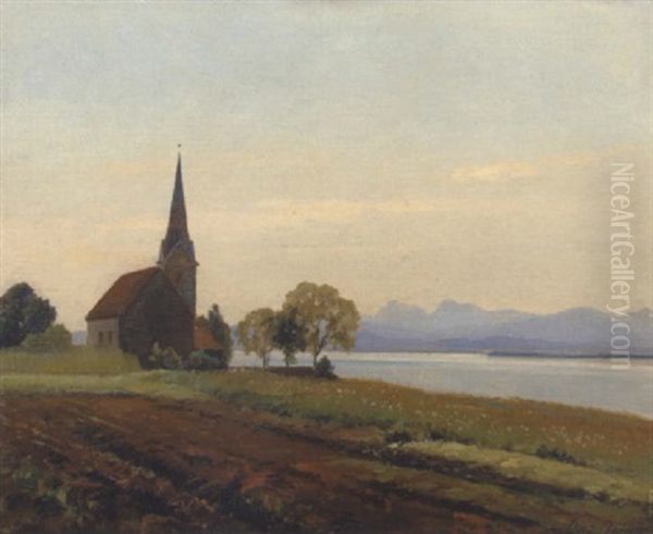 Fruhlingsmorgen Am Chiemsee (gstad) Oil Painting by Willy Moralt