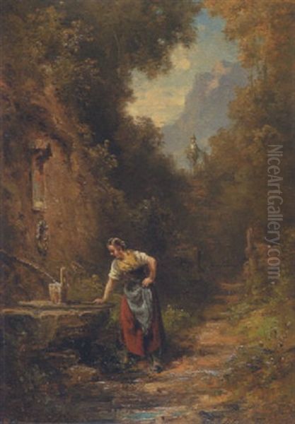 Madchen Am Brunnen Oil Painting by Willy Moralt