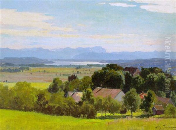 Blick Auf Den Starnberger See Von Der Umgebung Von Leutstetten Oil Painting by Willy Moralt