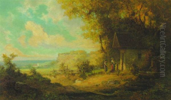 An Der Waldkapelle Stehen Zwei Madchen Im Gebet Oil Painting by Willy Moralt