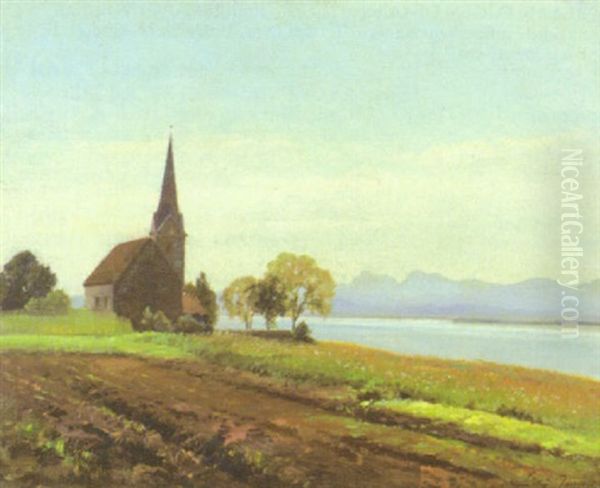 Blick Von Gstaad Uber Den Chiemsee Oil Painting by Willy Moralt