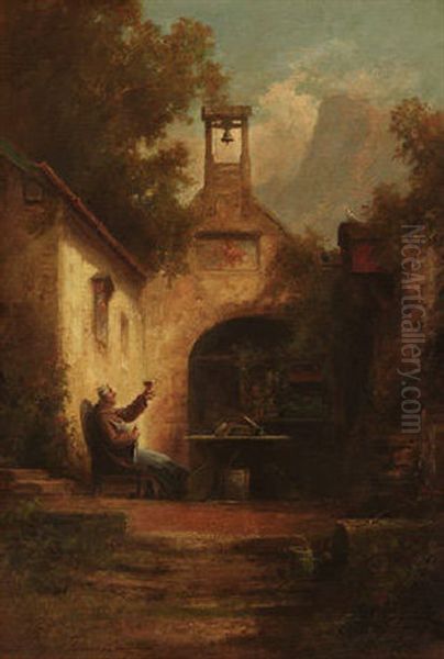 Monch Beim Wein Vor Einer Kapelle Oil Painting by Willy Moralt