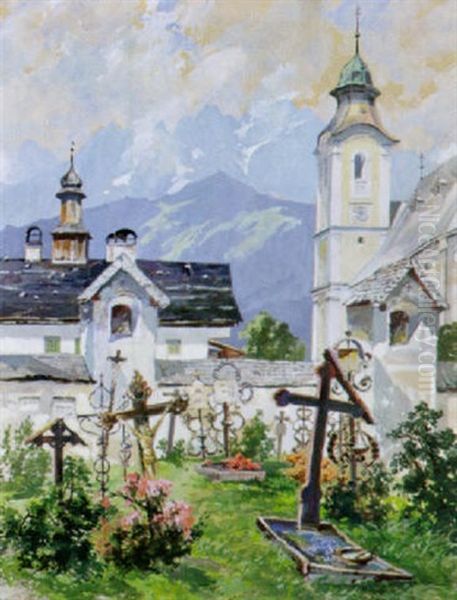 Bergfriedhof Mit Kapelle Oil Painting by Willy Moralt