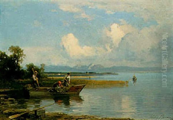 Chiemsee Mit Ausblick Auf Hochfellin Und Hochgern Oil Painting by Willy Moralt