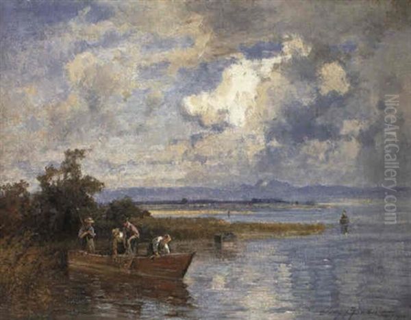 Fischerboote Am Chiemsee Oil Painting by Willy Moralt