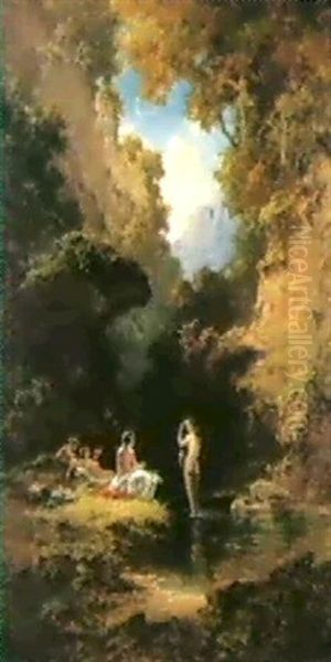 Badende Madchen Am Waldquell Oil Painting by Willy Moralt