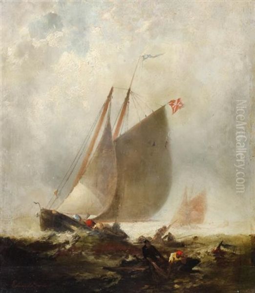 Fishing Boat Scene Oil Painting by Edward Moran