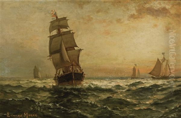 Sailing At Sunset Oil Painting by Edward Moran