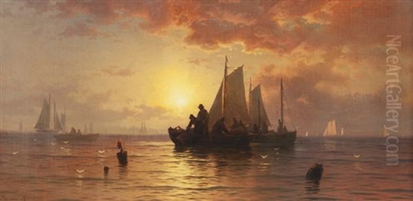 Lobster Fishing, Long Island Oil Painting by Edward Moran