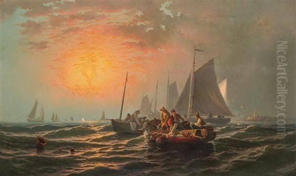 Fishing Boats At Sea Oil Painting by Edward Moran