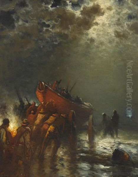 Launching The Surf Boat Oil Painting by Edward Moran