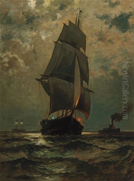 Moonlight Sail Oil Painting by Edward Moran