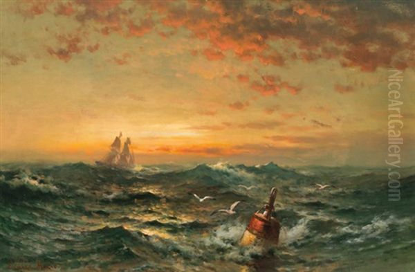 Sunrise Seascape With Buoy Oil Painting by Edward Moran