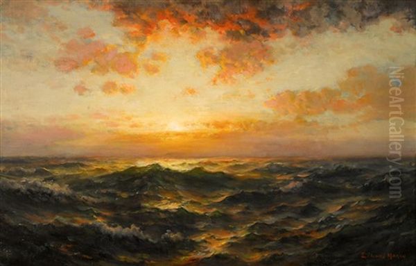 Seascape At Sunset Oil Painting by Edward Moran