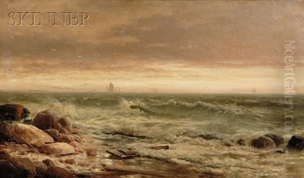 Waves On A Rocky Shore Oil Painting by Edward Moran