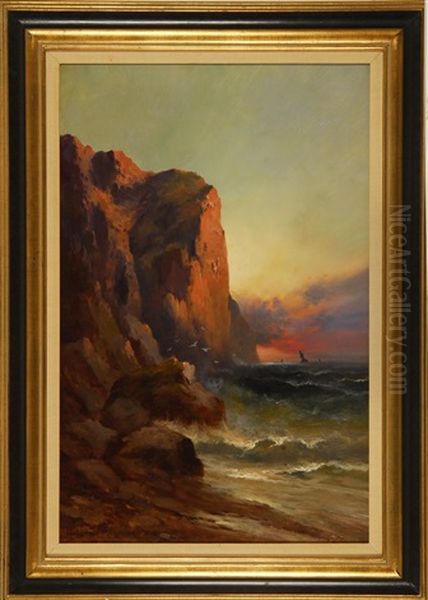 Sunset Off The Maine Coast Oil Painting by Edward Moran