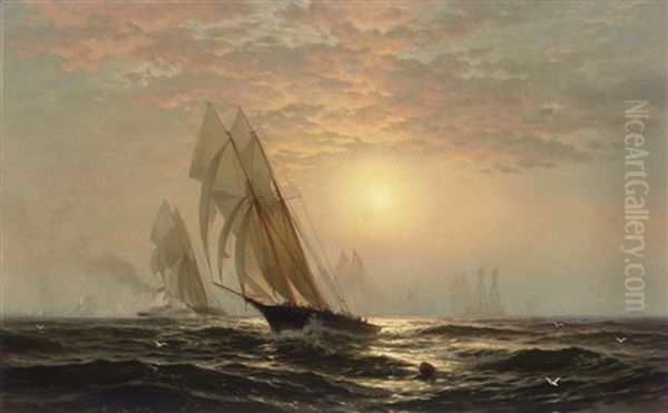 The Madeleine's Victory Over The Countess Of Dufferin, Third America's Cup Challeger, August 11 Oil Painting by Edward Moran