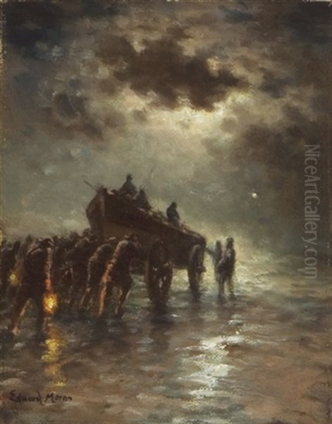 Launching The Lifeboat Oil Painting by Edward Moran