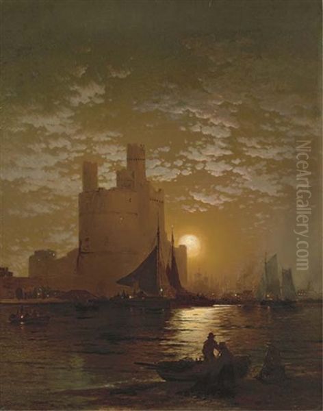 Fishing By The Moonlight Oil Painting by Edward Moran