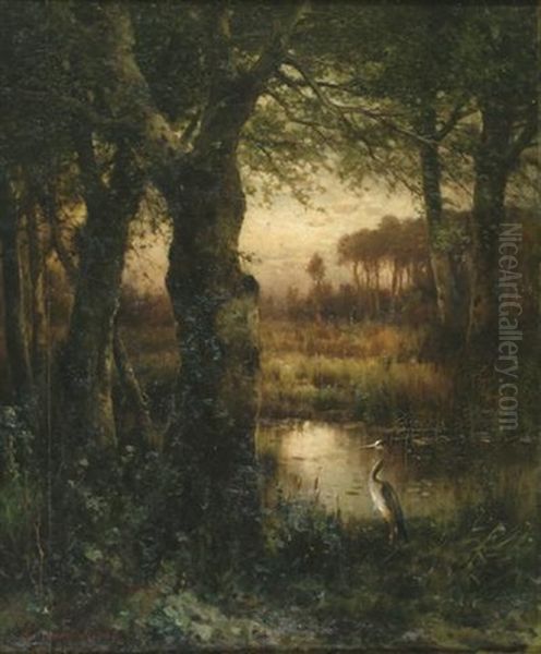 Marsh With Heron Oil Painting by Edward Moran