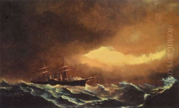 Ship On Stormy Seas Oil Painting by Edward Moran