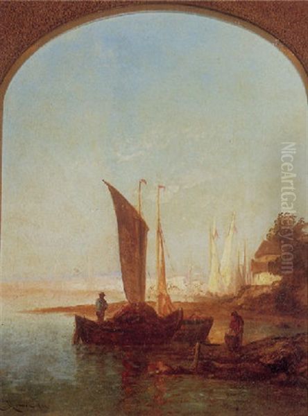 A Venetian Harbor Oil Painting by Edward Moran