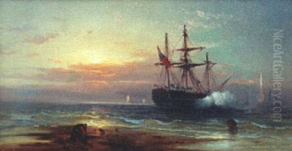 Battleship Firing by Edward Moran