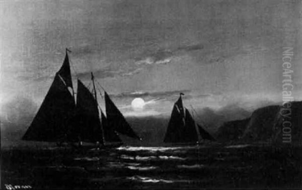 Moonlight Sail, Bar Harbor, Maine Oil Painting by Edward Moran