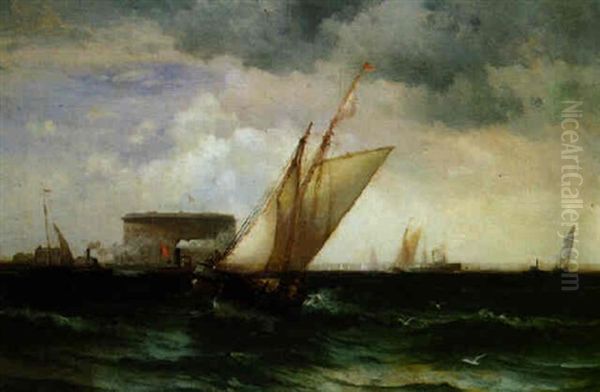 Shipping In A Harbor Oil Painting by Edward Moran