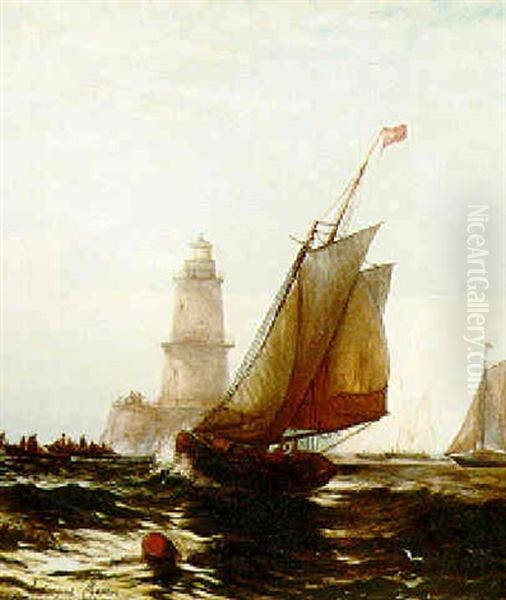 Sailing By The Lighthouse Oil Painting by Edward Moran