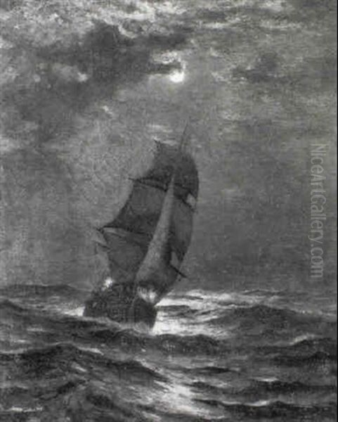 Sailing By Moonlight Oil Painting by Edward Moran