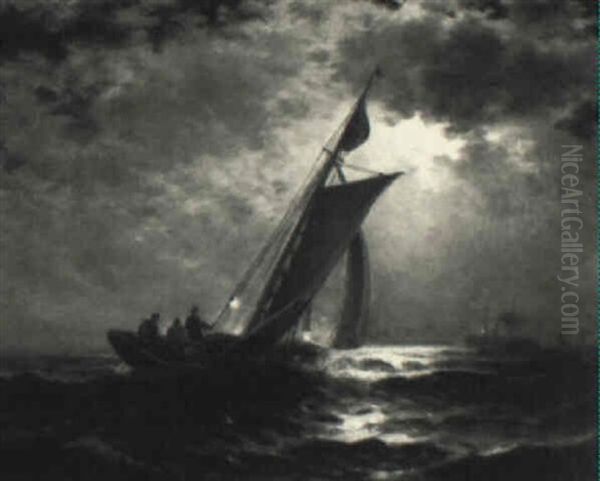 Sailing By Moonlight Oil Painting by Edward Moran